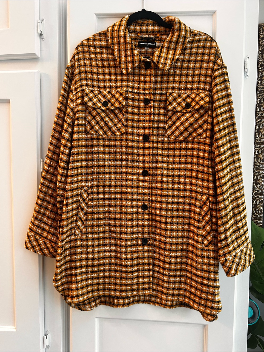 Karl Lagerfeld Mustard Plaid Oversized Shacket